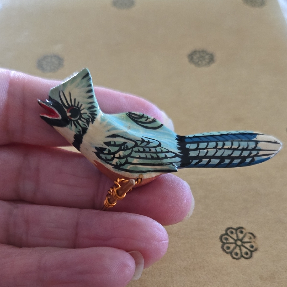 Handcrafted Blue and Black Bird Figurine